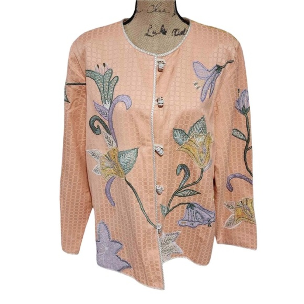 Indigo Moon floral jacquard embellished embroidered blazer jacket Size large new